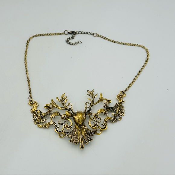 Stag of the Woods Deer Gold Tone statement necklace - Picture 9 of 13